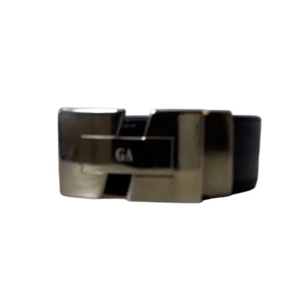 Giorgio Armani Black Leather Belt With Silver Buckle Logo Design Made In Italy